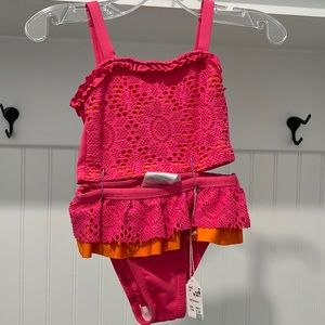 12mon 2 piece swimsuit hot pink/ orange